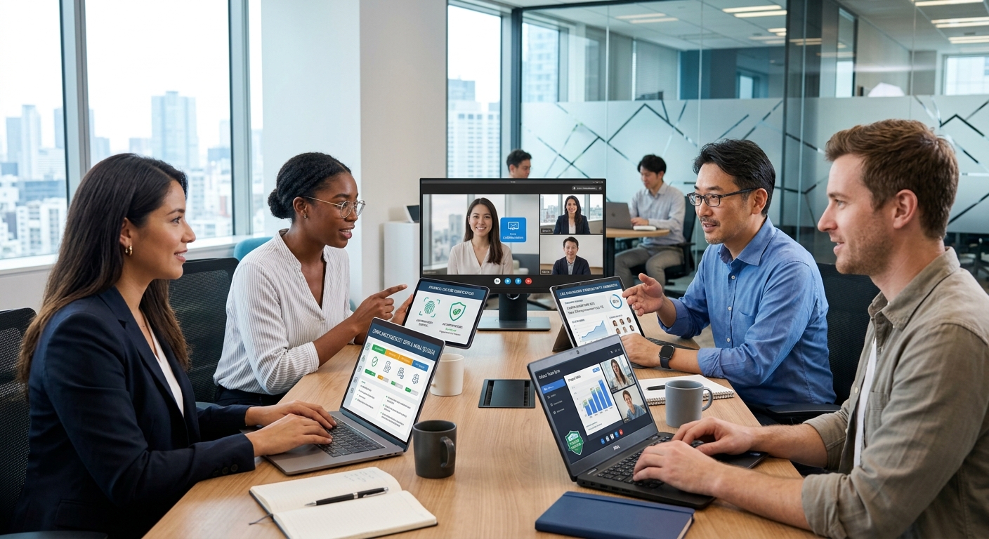 Distributed workforce accessing mobile compliance training and digital certifications on multiple devices