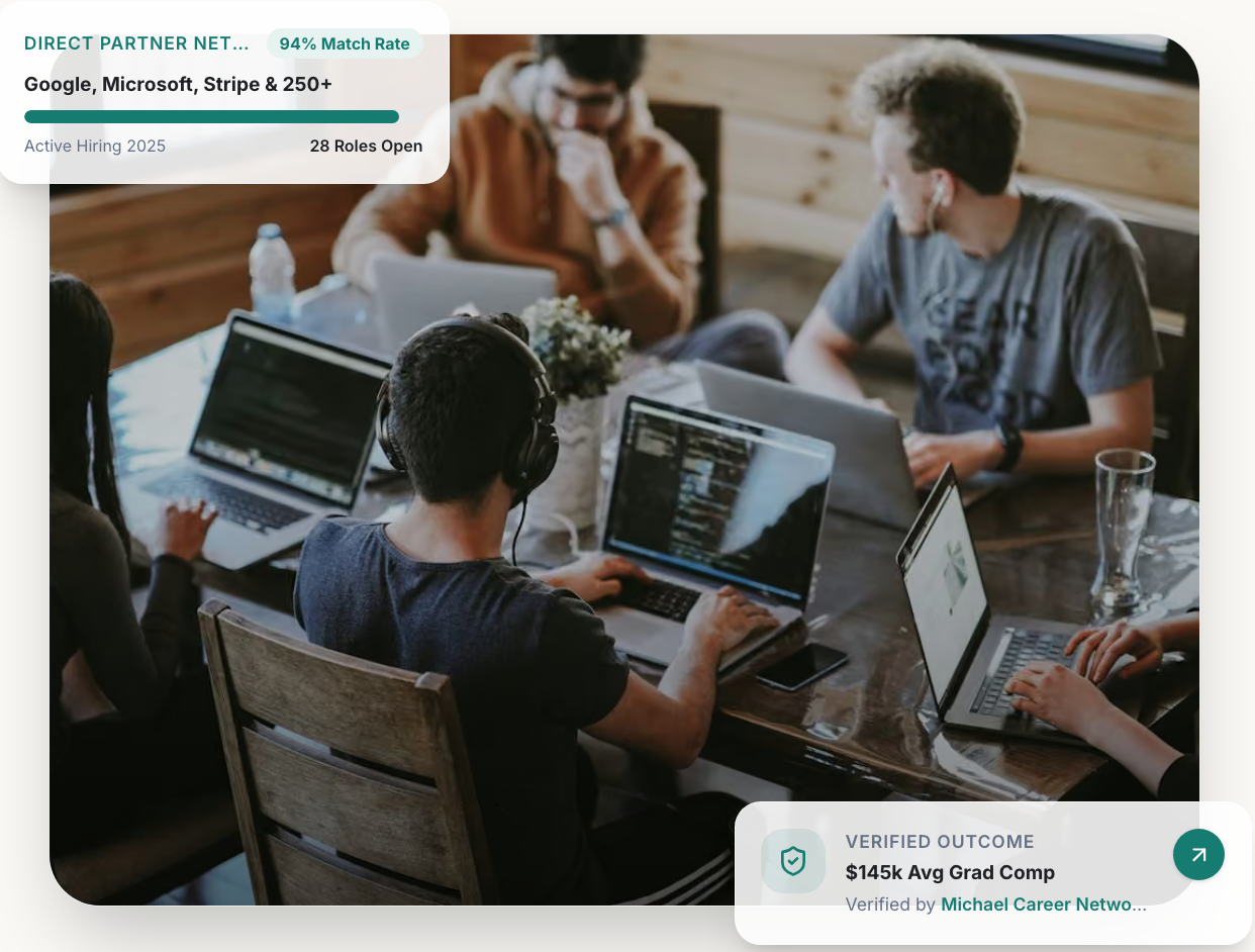 Tech team collaborating around laptops in an open office workspace